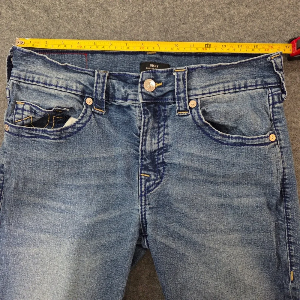 True Religion Ricky Relaxed Straight Jeans Mens 34 Medium Wash Blue Denim